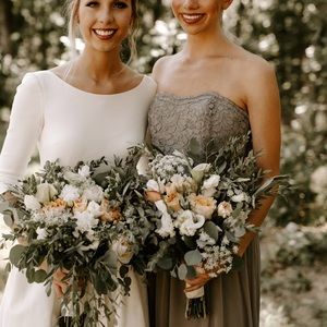 David’s Bridal Lace and Mesh Long Strapless Dress